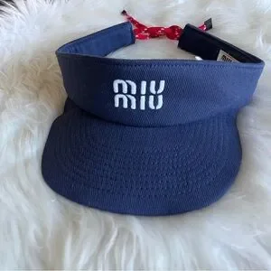 Miu Miu Dark Blue navy Visor with Drawstring Pouch Miu Miu | Accessories | Miu Miu Dark Blue Navy Visor With  main image 4